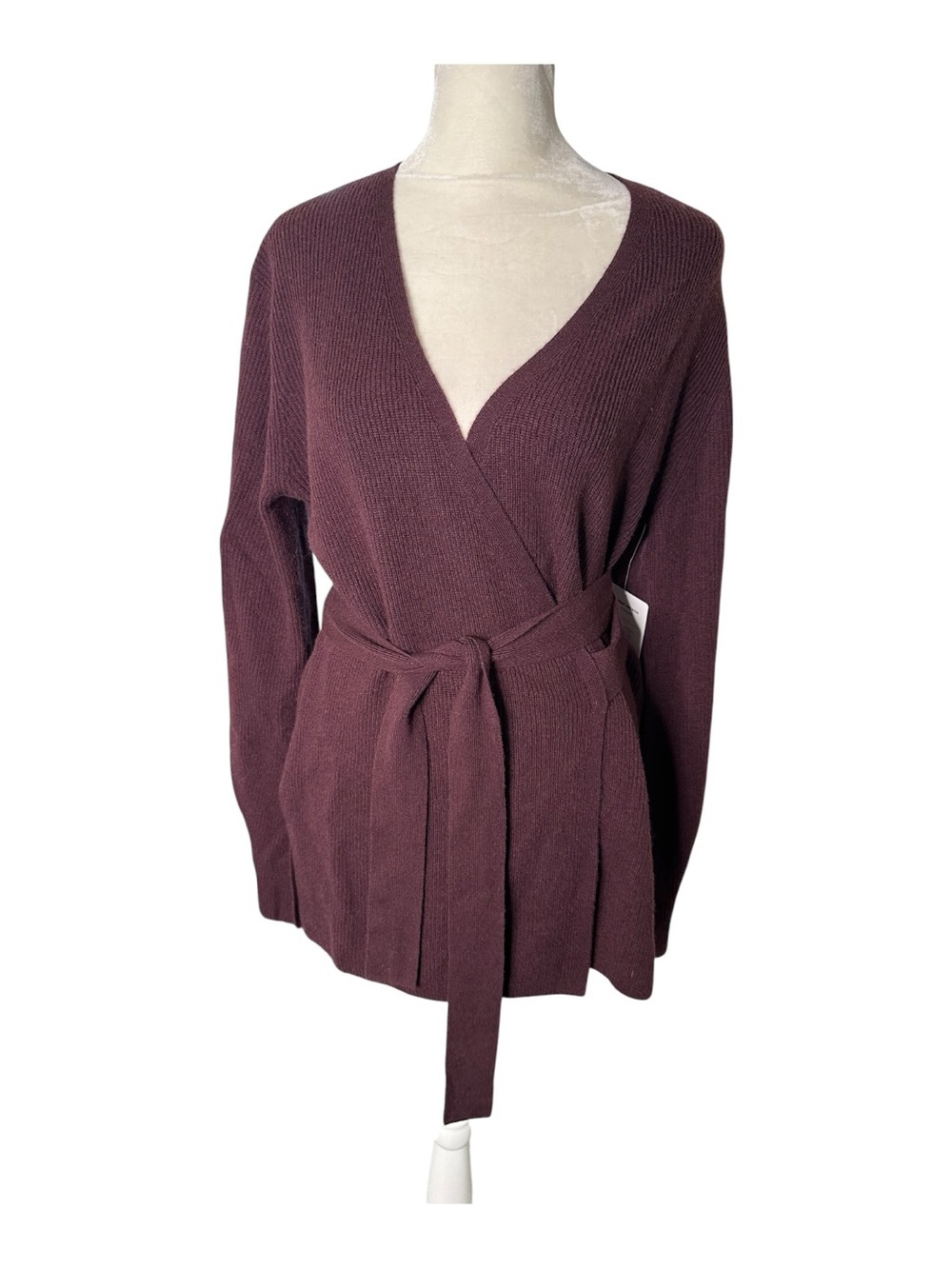 Athleta Alpine Wrap Sweater Size Small Merino Wool Cashmere Burgundy Plum New - Picture 3 of 13